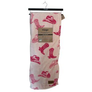 Wrangler Oversized Ultra Plush Throw 60" X 70" Pink Western Cowboy Hat Boot Prin